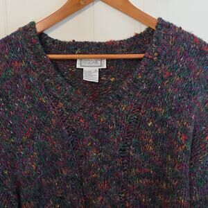 Vintage 80s D.D. Sloane Multicolor Speckled Green Wool Blend Women's Sweater M